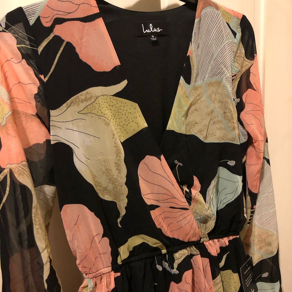 Lulus Wondrous Water Lillies Black Floral dress